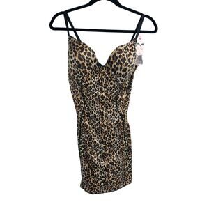 BRAND NEW Leopard Print Fitted Slip Dress Bustier Padded Bra Size 38D